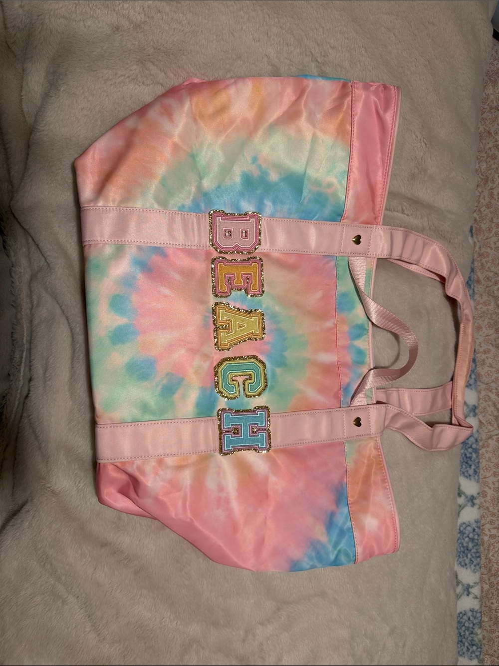 Stoney Clover Lane Pastel Tie-Dye Beach Tote - Pink Straps